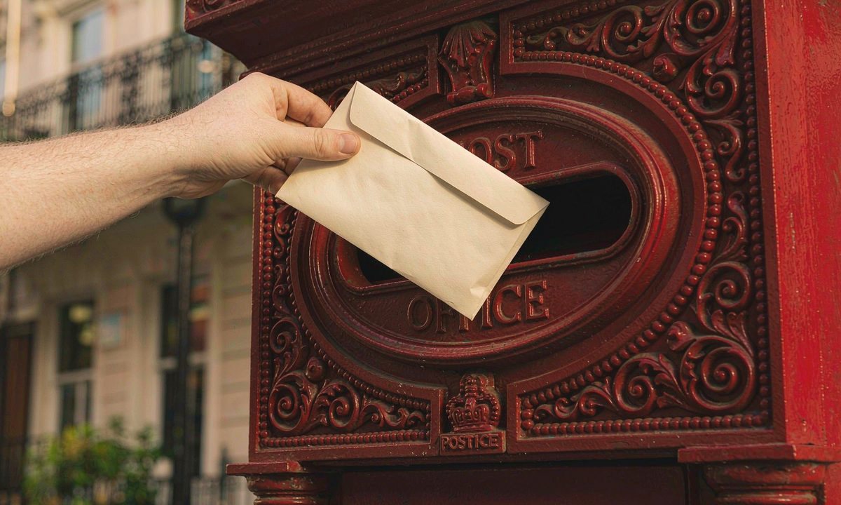 Posting a letter through a classic British postbox