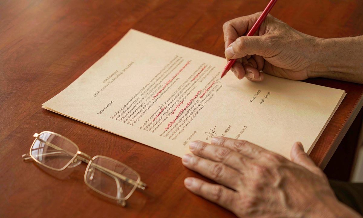 Proofreading a formal letter with a red pen