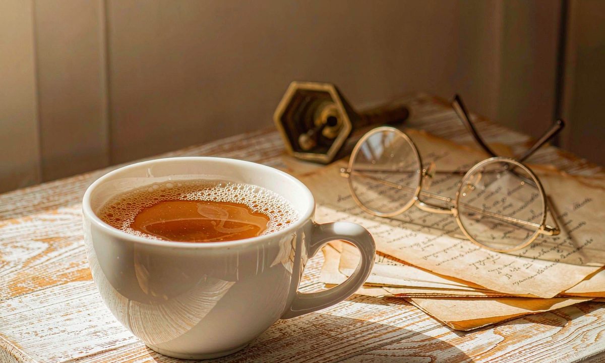 Handwritten letters and tea on a desk during document review